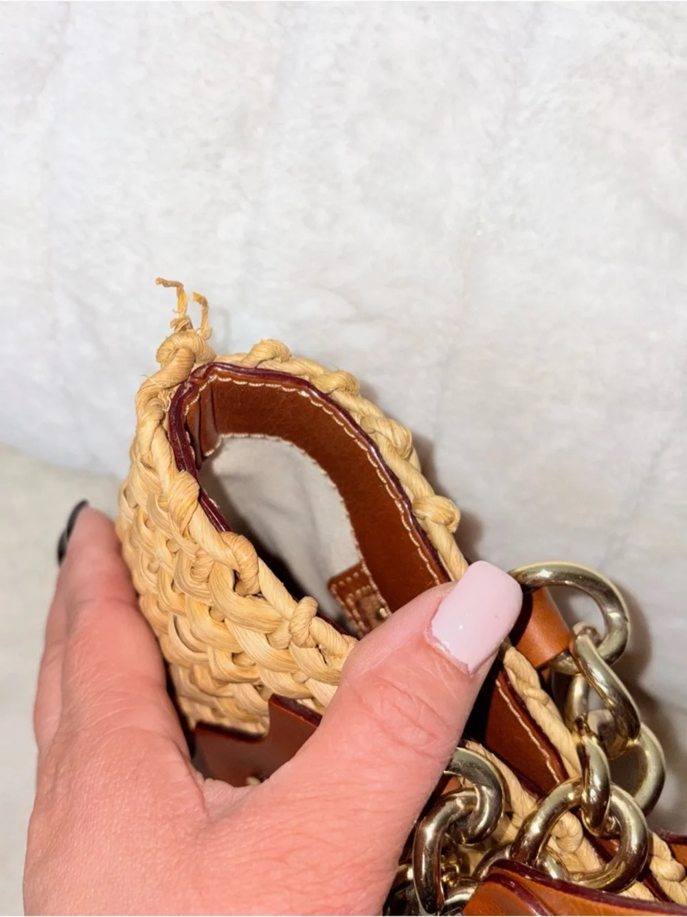 Michael Kors Brown Woven Straw Tote with Chestnut Leather Trim Santorini shopper - Picture 4 of 7